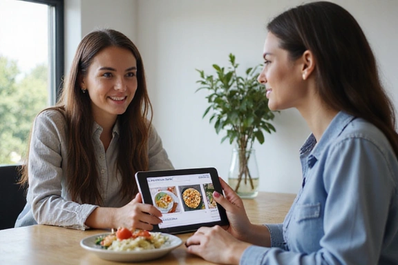 Dietetyk podczas konsultacji z klientem, omawiający plan żywieniowy